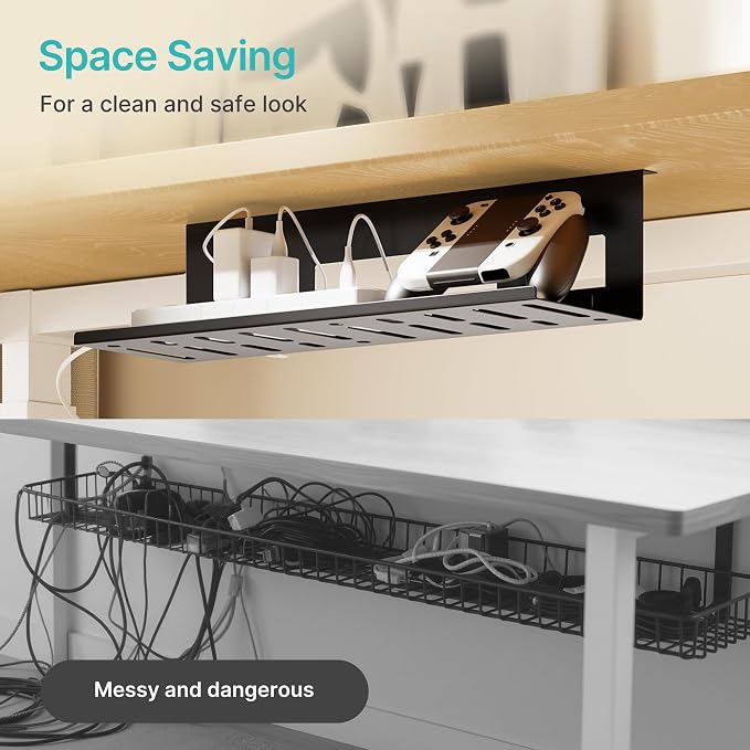 Under Desk Cable Management Tray, 15.7 Inches Metal Cord Organizer Rack - Image 8