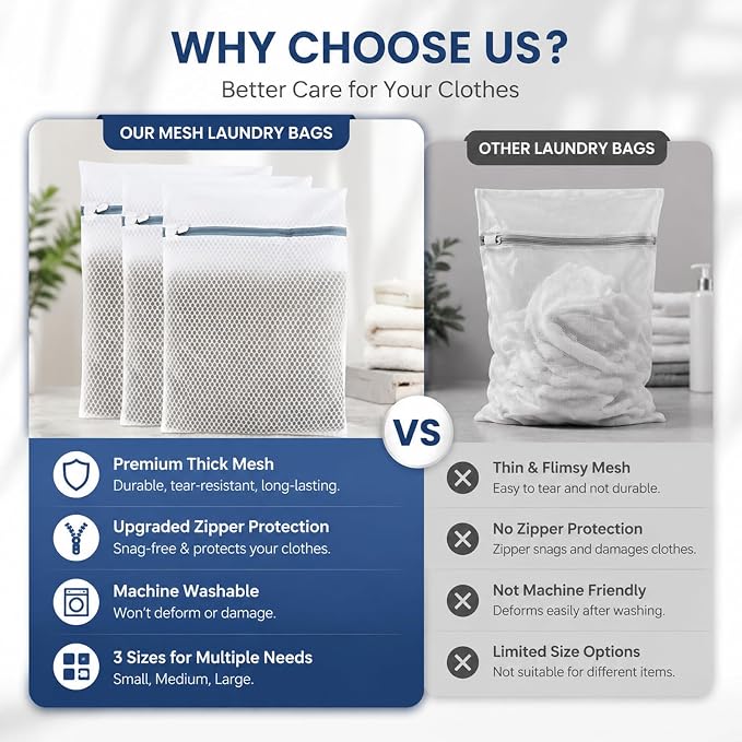 Lingerie Bags for Washing Delicates 3Pcs, Laundry Wash Bag, Honeycomb Mesh - Image 5