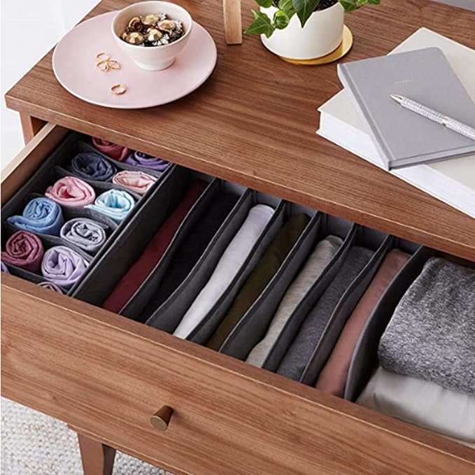 Dresser Drawer Organizer 8 Pack Clothes Underwear Sock Storage Beige Drawer - Image 5