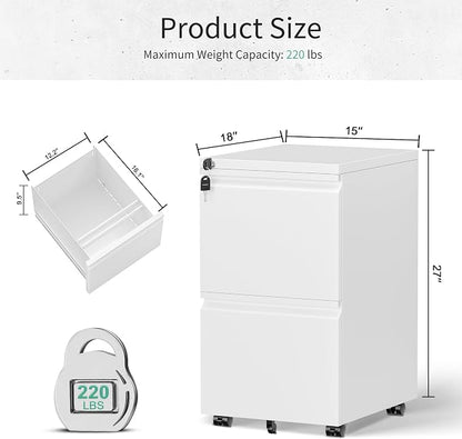 Bonusall 2 Drawer File Cabinet, Metal Rolling File Cabinet - Image 3