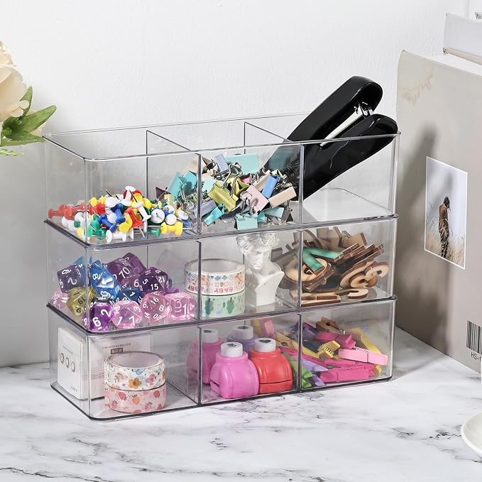 Acrylic Makeup Brush Organizers, 3 Pack 3 Section 3 Compartments Transparent - Image 6
