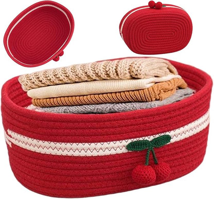 Organizer Baskets 12x8in Rectangle Cozy Woven Cherry Cute Basket Stackable - Image 5