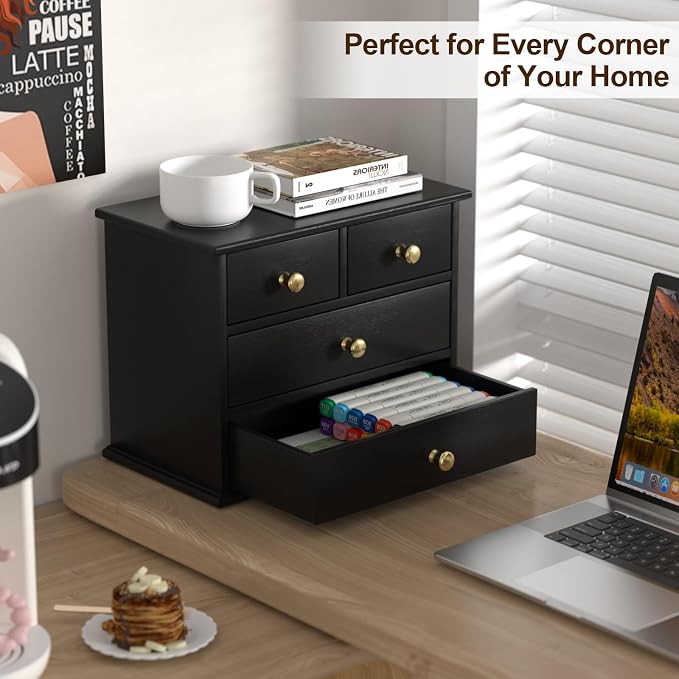 Oak Desk Organizer with Drawers, Durable Wooden Desktop Storage Box | 4 Drawer - Image 4
