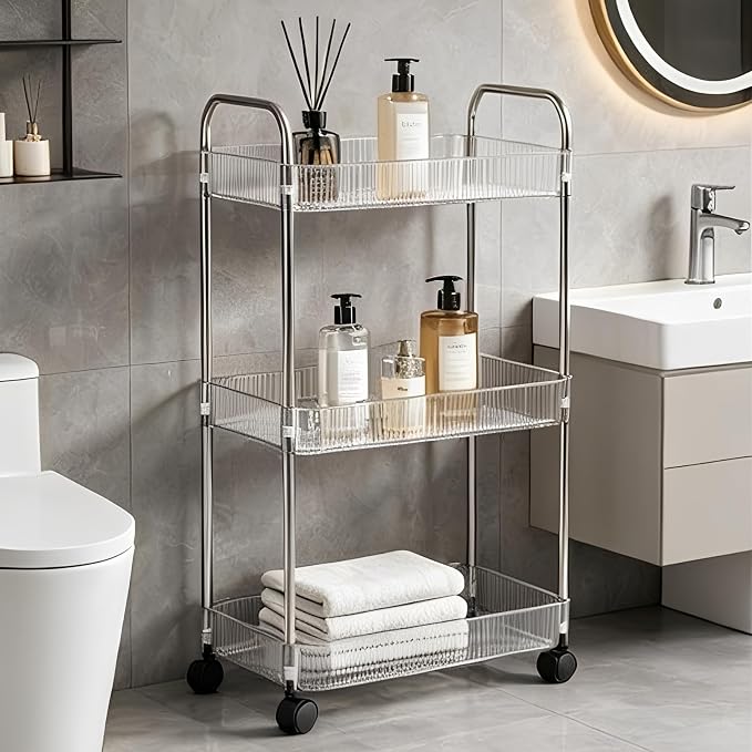 Sooyee Clear 3-Tier Plastic Rolling Utility Cart - Image 3