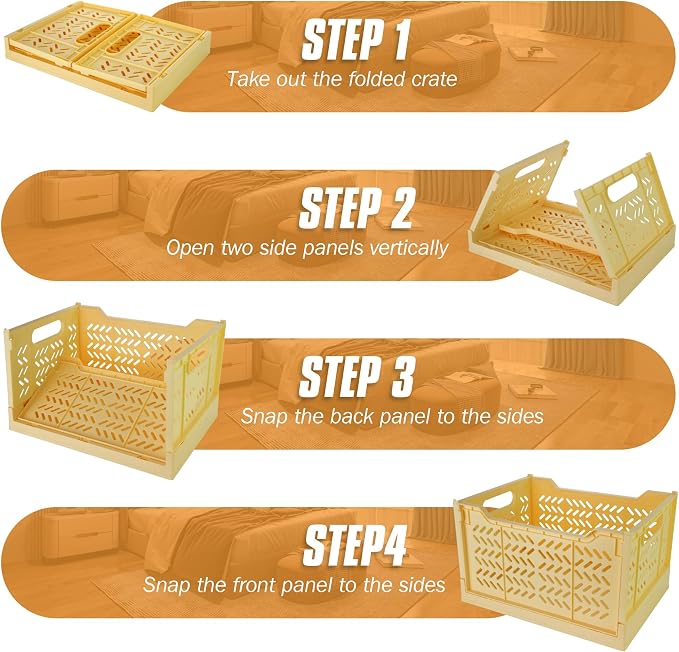 Domiella 2-Pack Crates for Storage, Storage Crates Plastic Stackable, Foldable - Image 3