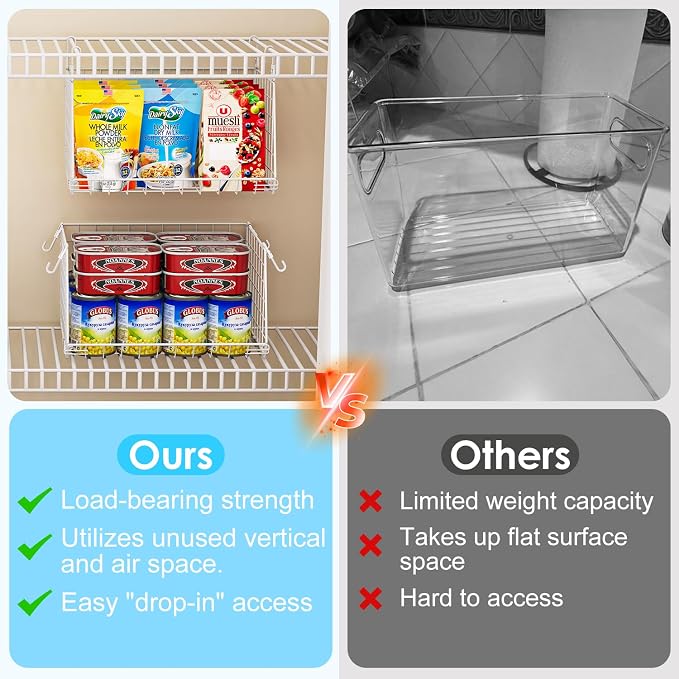 3-Pack Under Shelf Hanging Baskets Space-Saving Pantry Shelf Organizer | - Image 3