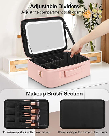 Relavel Makeup Bag with LED Mirror, 16.2 inches Large Makeup Case Travel - Image 2