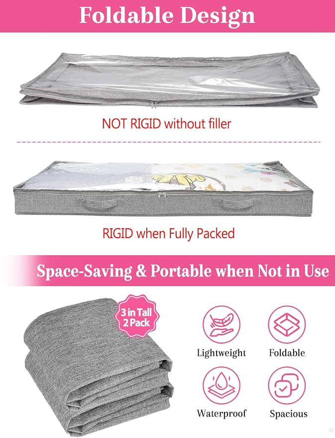 3-Inch High Under Bed Storage Containers, Low Profile Underbed Bins, NO RIGID - Image 4