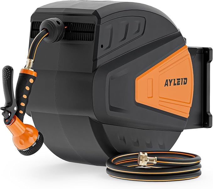 Ayleid Retractable Garden Hose Reel, 5/8 in x 100 FT Wall Mounted Hose Reel by Ayleid