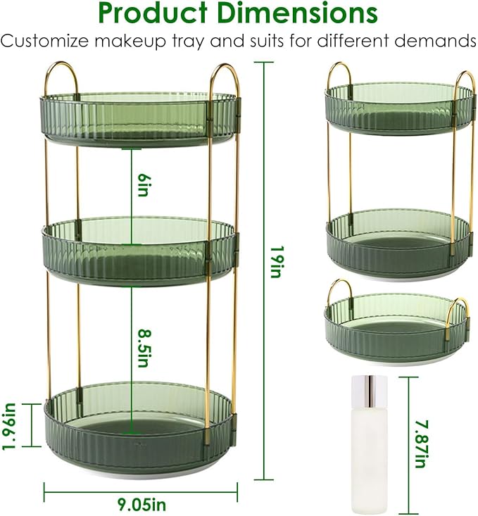 360° Rotating Makeup Organizer for Vanity, 3 Tier Spinning Perfume Cosmetic - Image 4