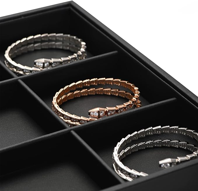 Black PU Leather Jewelry Display Flat Tray Ring Necklace Watch Organizer - Image 7