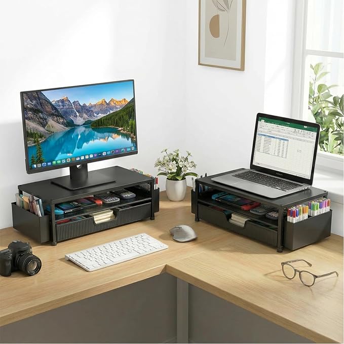 ECOLOVI Desk Organizer and Accessories, 2-Tier Computer Monitor Stand Rise - Image 3