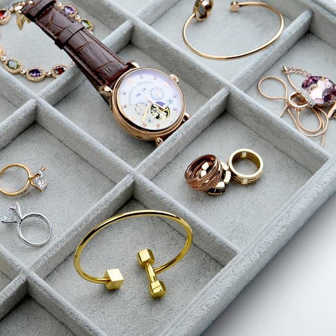 Oirlv Velvet Stackable Jewelry Display Trays 12 Grids Rings Earrings Bracelet - Image 9