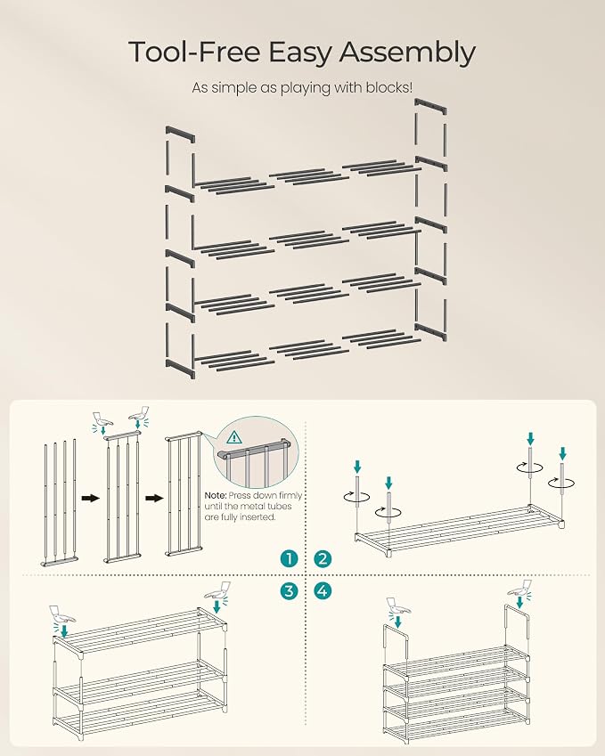 SONGMICS Shoe Rack, 4-Tier Shoe Organizer, Metal Storage Shelf, Upright or - Image 5
