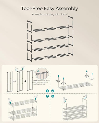 SONGMICS Shoe Rack, 4-Tier Shoe Organizer, Metal Storage Shelf, Upright or - Image 5