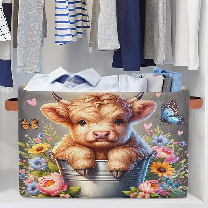 Basket Storage Bins Alpine Cattle Cow Flower Rectangle Cube Basket Box Kids - Image 5