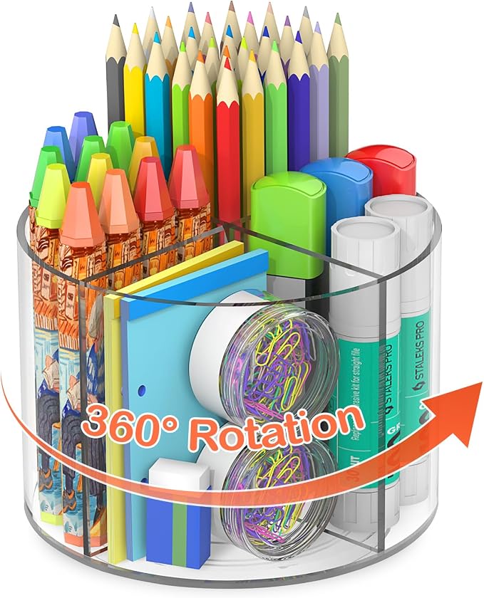 Acrylic Pen Holder, 360 Degree Marker Organizer by Mefirt