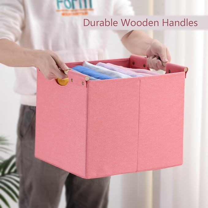 HOONEX Large Foldable Storage Bins, Linen Fabric, Storage Baskets - Image 3