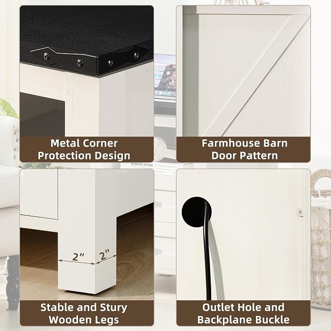 Nightstand with Charging Station and USB Port, Farmhouse Side End Table with 2 - Image 9