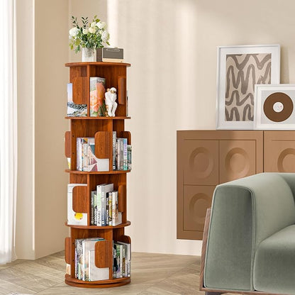 4-Tier 360° Rotating Bookshelf, Round Floor Standing Bookcase - Image 3
