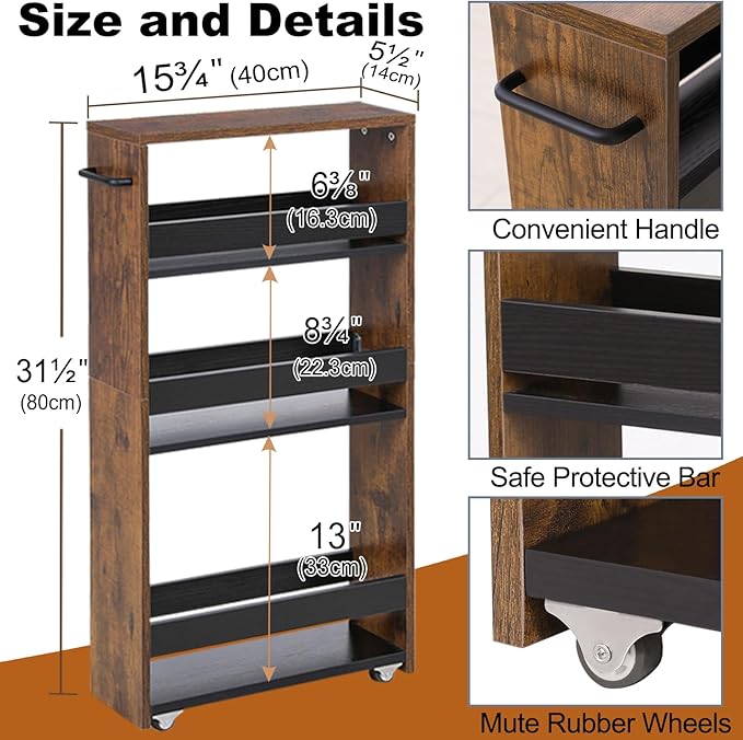MARTY Slim Rolling Cart 4-Tier Utility Carts - Image 6