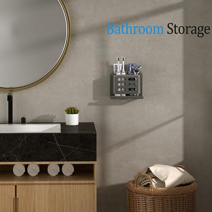 Grey Wall-Mounted Toothbrush Holder, Aluminum Material Shower Shaver Storage - Image 6