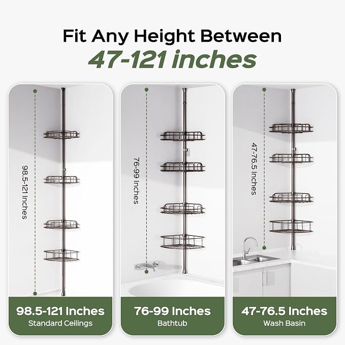 HAMITOR Shower Caddy Tension Pole: 4-Tier Rustproof Bathroom Corner Shelf - Image 7