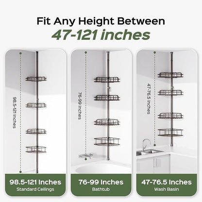 HAMITOR Shower Caddy Tension Pole: 4-Tier Rustproof Bathroom Corner Shelf - Image 7