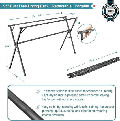 JAUREE 95 Inches Clothes Drying Rack, Drying Rack Clothing Folding Indoor - Image 4