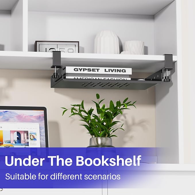 No Drill Under Desk Laptop Mount, Metal Under Desk Storage Shelf - Image 6