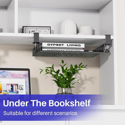 No Drill Under Desk Laptop Mount, Metal Under Desk Storage Shelf - Image 6