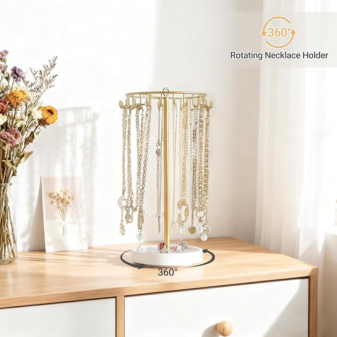 Mkono Rotating Necklace Holder, 22 Hooks Hanging, Storage - Image 2
