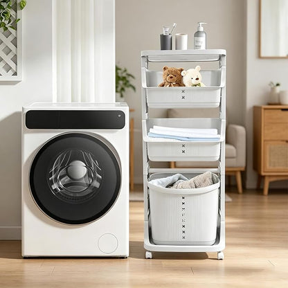 4-Tier Floor Standing Laundry Hampers on Wheels, Rolling Laundry Cart by HOLMZCED