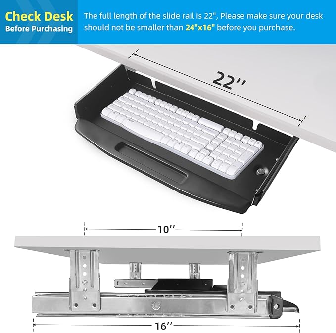 Solid Steel Under Desk Keyboard Tray Slide Out - Image 2
