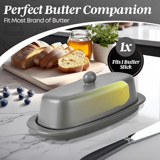 Flexzion Ceramic Gray European Butter Dish - Image 3