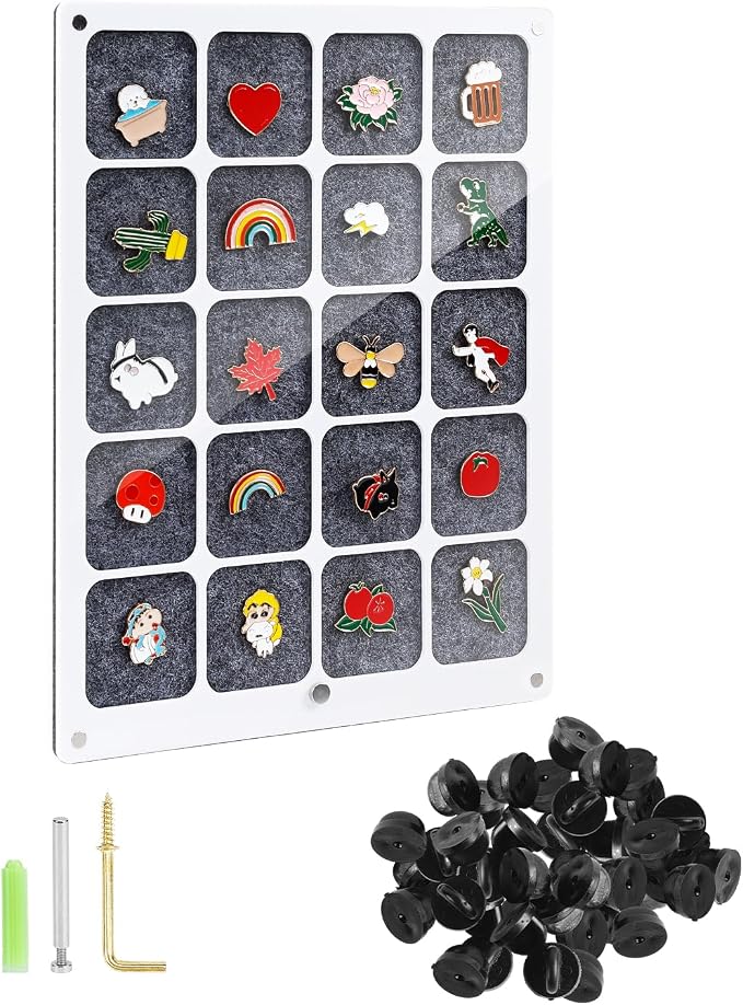 UCEC 20 Grids Clear Acrylic Pin Display Board & 50 PCS Rubber Pin Backs by UCEC