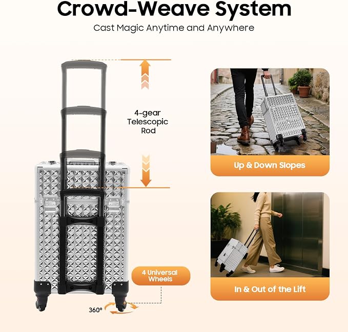 Rolling Makeup Train Case with Drawers, Portable Rolling Makeup Cart with Wheels - Image 5