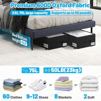 Under Bed Storage with Wheels, Quick Assembly Underbed Shoe Storage Containers - Image 2