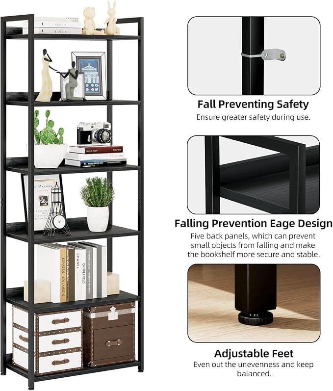 NUMENN Bookshelf, 6 Tier Freestanding Shelving Unit, Falling Prevention Baffle - Image 5