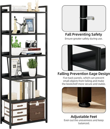 NUMENN Bookshelf, 6 Tier Freestanding Shelving Unit, Falling Prevention Baffle - Image 5