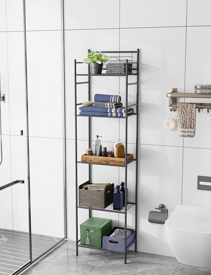 LEEDA 5-Tier Metal Shelving Unit, Sturdy Bathroom Storage Shelf & Free Standing - Image 2