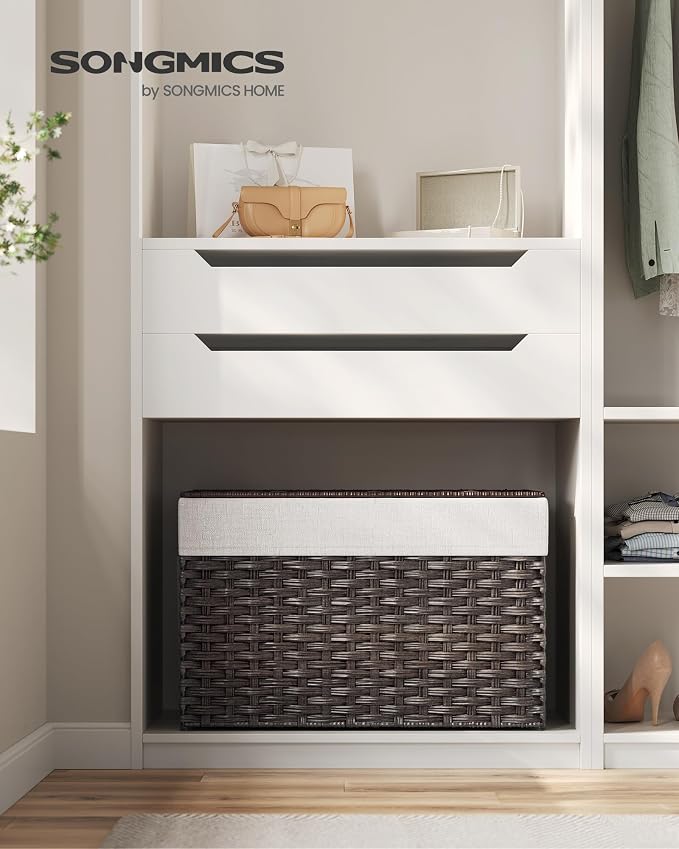 SONGMICS Storage Basket with Lid, Woven Blanket Storage Bin with Handles - Image 2