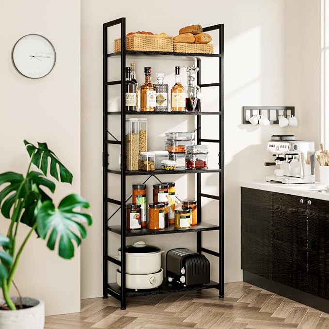 NUMENN 5 Tier Bookshelf, Tall Freestanding Open Storage Bookcase, Support Bars - Image 2