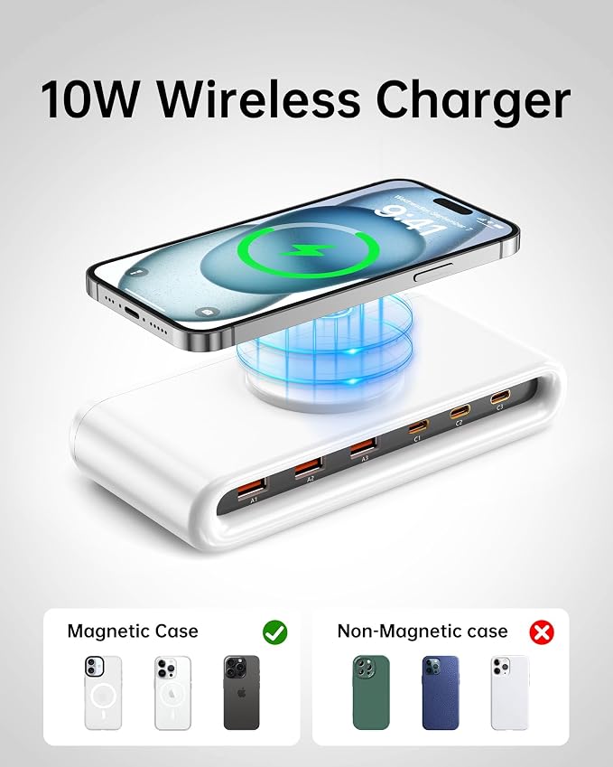 USB C Charging Station with 10W Wireless Charger, 145W USB C Charger Block with - Image 3