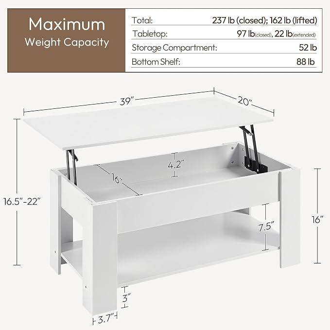 Yaheetech Lift Top Coffee Table - Image 3