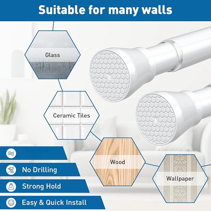 2 Pack Tension Rods 16 to 26 Inch Spring Adjustable Curtain Rods No Drilling - Image 4