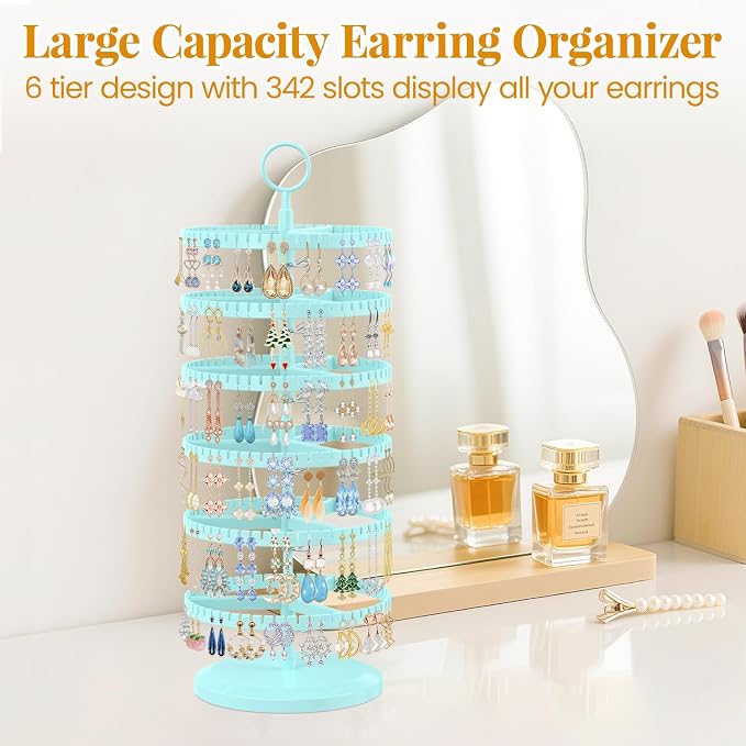 EsLuker.ly Earring Holder Organizer Rotating Stud Display Tree Rack, 6 Tier | - Image 3