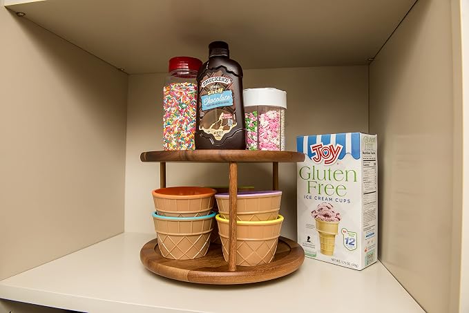 Lipper International 1302 Acacia Wood 2-Tier 10" Kitchen Turntable - Image 6