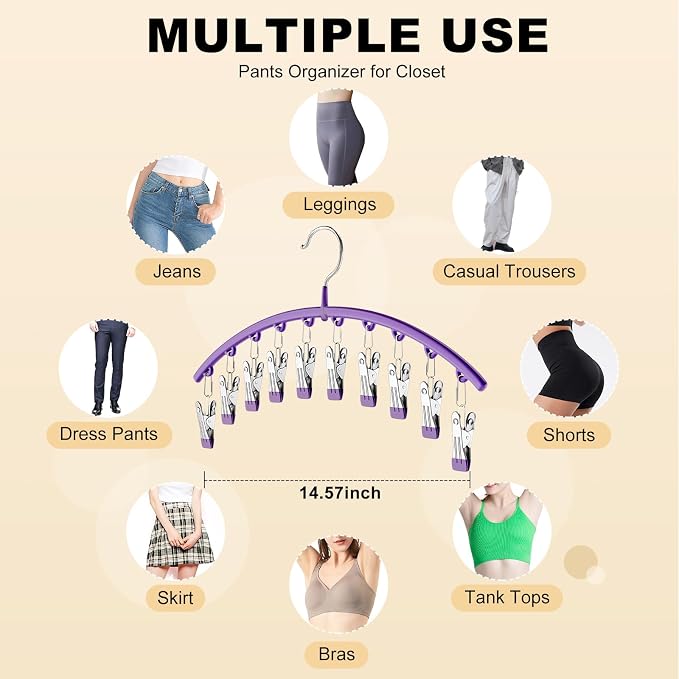 Volnamal Legging Organizer for Closet, 2 Pack Metal Yoga Pants Hanger-Purple | - Image 3