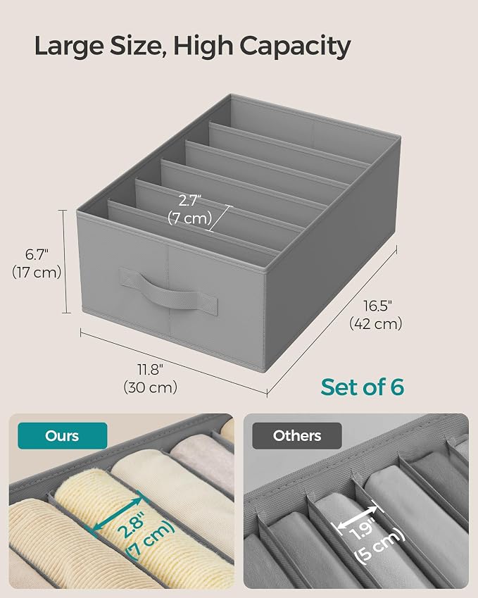 SONGMICS Set of 6 Large Size Wardrobe Clothes Organizers, Dove Gray | - Image 5